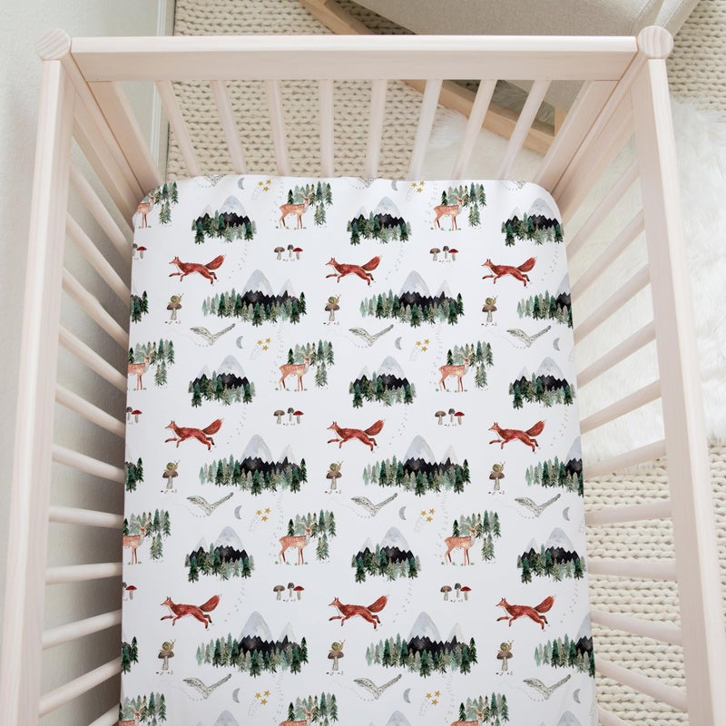 Sorrel + Fern Crib Sheets Neutral - Fitted Baby Crib Sheets Bed for Girl Boy - 2 Pack Standard & Toddler Mattress (Woodland Forest Animals) - Buttery Soft Organic Cotton Blend - Image 3